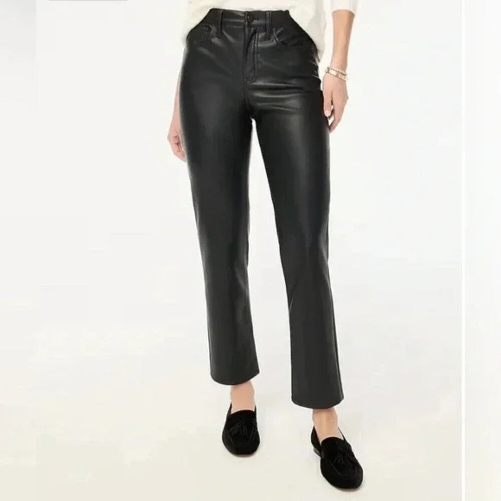 J. Crew Full-length Straight-Leg Pant in Faux Leather Black 25